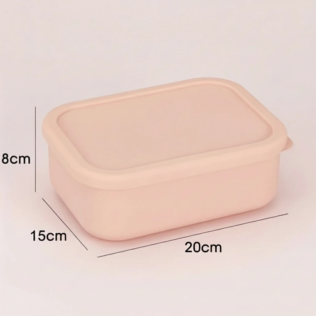 Rectangular pink container with dimensions on a pink background